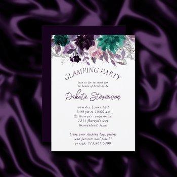 moody boho | eggplant purple floral glamping party invitation