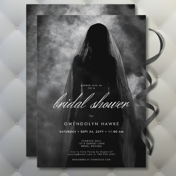 moody dark ghost bride in mist bridal shower invitation