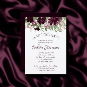 moody passion | purple floral frame glamping party invitation