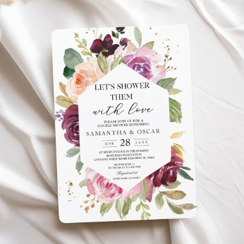 moody & rustic burgundy watercolor floral frame invitation