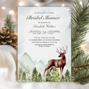 mountain forest deer qr code photo bridal shower invitation
