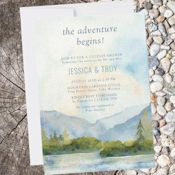 mountain lake adventure begins couples shower invitation