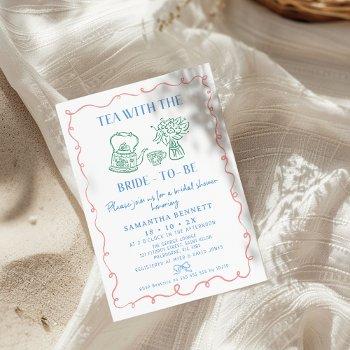 multi-color whimsical tea with bride bridal shower invitation