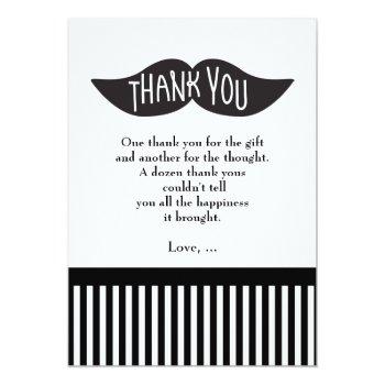 Mustache Bash Striped Modern Thank You Card Front View