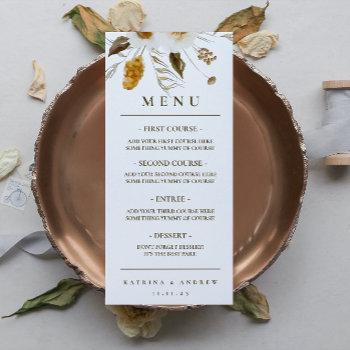 mustard watercolor floral wedding dinner menu