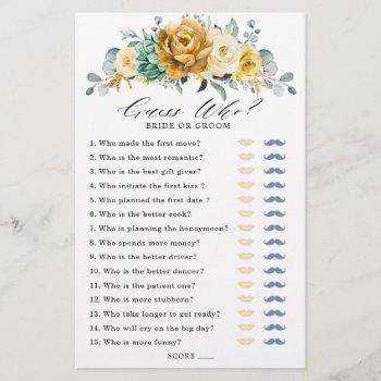 mustard yellow floral sage bridal shower game