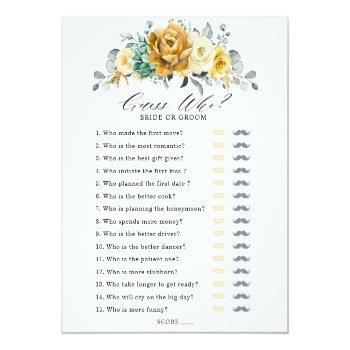 Mustard Yellow Floral Sage Bridal Shower Game Front View