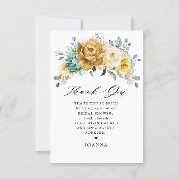 mustard yellow floral sage greenery bridal shower thank you card