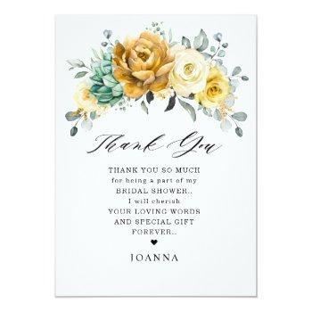 Mustard Yellow Floral Sage Greenery Bridal Shower Thank You Card Front View