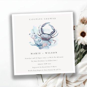 muted crab coral nautical couples shower invite