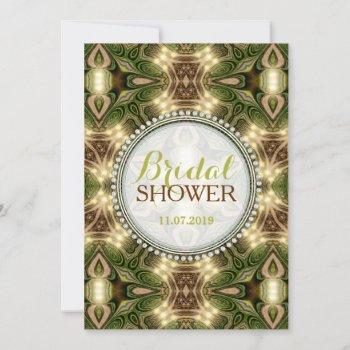 mystical forest green tribal mandala bridal shower invitation