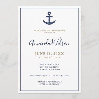 nautical anchor blue white gold bridal shower invitation
