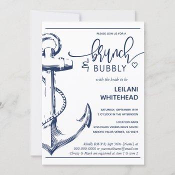 nautical anchor brunch bubbly bridal shower white invitation