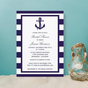 nautical anchor navy stripe bridal shower invitation