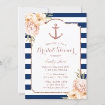 nautical anchor vintage floral navy bridal shower invitation