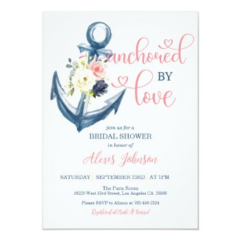 Nautical Anchored By Love Bridal Shower (pink) Invitation Front View