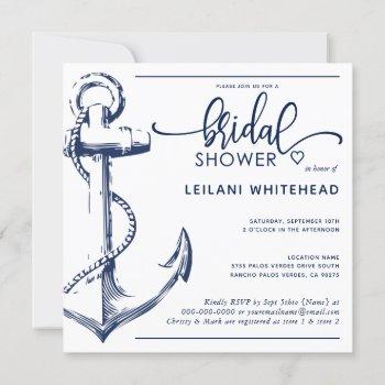 nautical bridal shower navy anchor white invitation