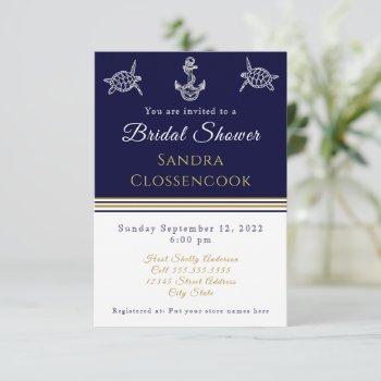 nautical bridal shower navy blue turtles anchor invitation