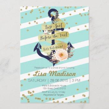 nautical gold striped bridal shower invitation