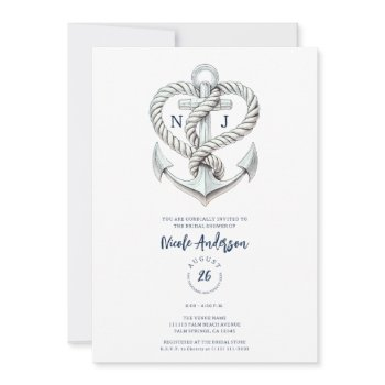 nautical heart rope anchor coastal bridal shower invitation