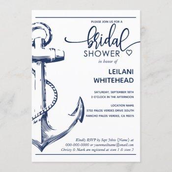 nautical navy anchor bridal shower white invitation