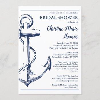 nautical navy anchor surprise bridal shower recipe invitation