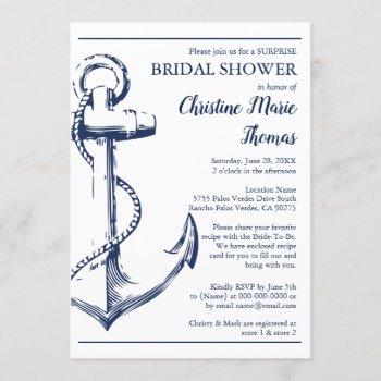 nautical navy anchor surprise bridal shower recipe invitation
