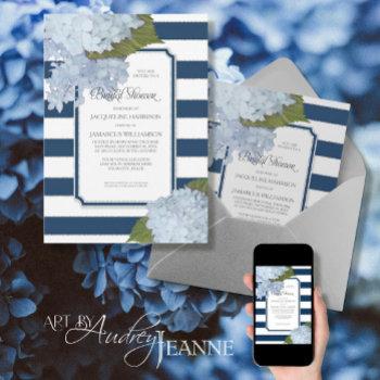 nautical navy blue hydrangea modern bridal shower invitation