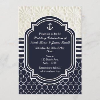 nautical navy & white elegant beach wedding invitation