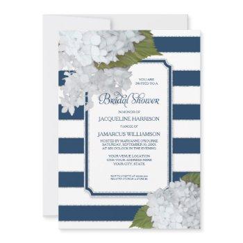 nautical navy white modern hydrangea bridal shower invitation