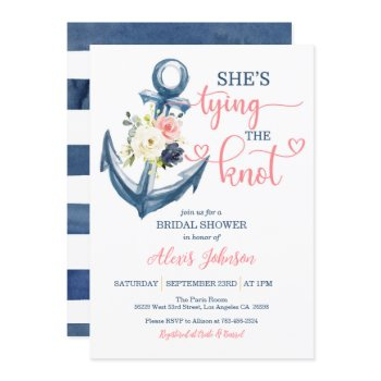 nautical she's tying the knot bridal shower (pink) invitation