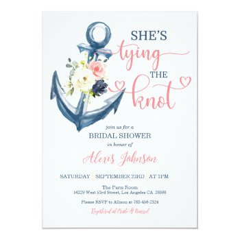 Nautical She's Tying The Knot Bridal Shower (pink) Invitation Front View
