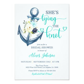 Nautical She's Tying The Knot Bridal Shower (teal) Invitation Front View