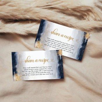 navy and gold bridal shower recipe request card