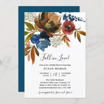 navy and rust fall in love bridal shower invitation
