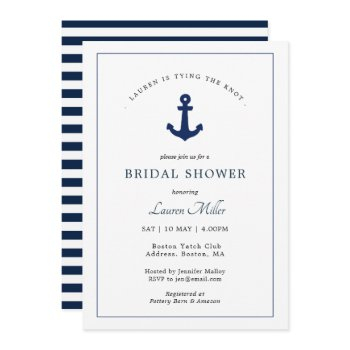 navy and white anchor nautical bridal shower invitation