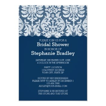 Navy And White Lace Damask Pattern Front View