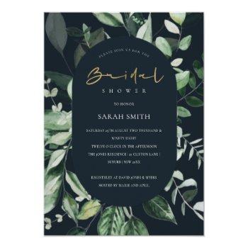 Navy Black Leafy Capsule Bridal Shower Invite Front View