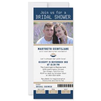 navy blue and gold football ticket bridal shower invitation