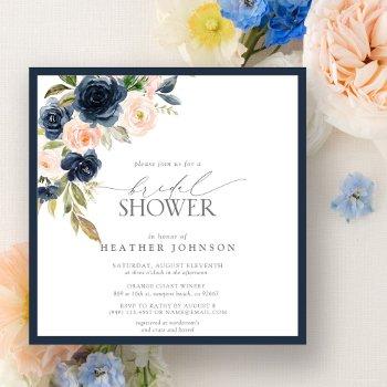 navy blue & blush floral watercolor bridal shower invitation