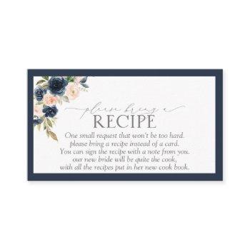 navy blue blush pink floral please bring a recipe enclosure card