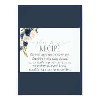 Navy Blue Blush Pink Floral Please Bring A Recipe Enclosure Card Front View