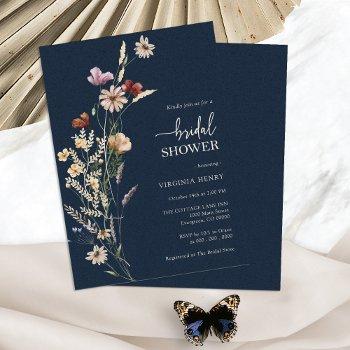 navy blue boho floral bridal shower invitation