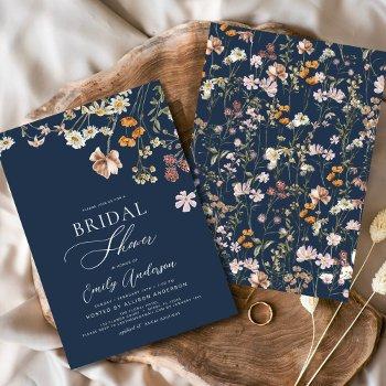 navy blue boho wildflower bridal shower invitation