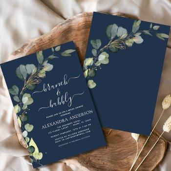 navy blue brunch & bubbly bridal shower invitation