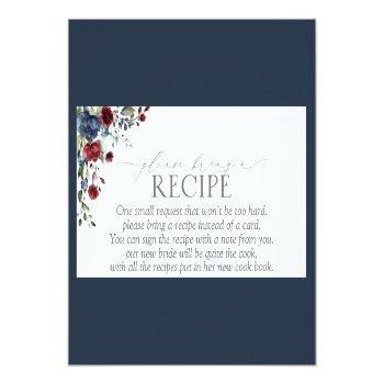 Navy Blue Burgundy Floral Please Bring A Recipe Enclosure Card Front View