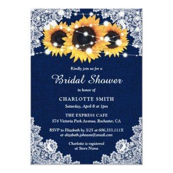 Navy Blue Burlap And Lace Sunflower Front View