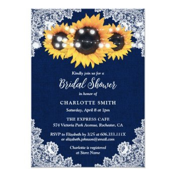 Navy Blue Burlap And Lace Sunflower Front View