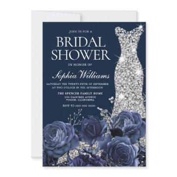 navy blue diamond wedding dress bridal shower invitation