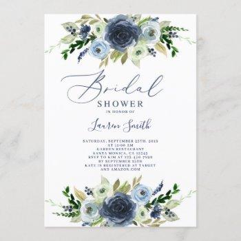 navy blue floral bridal shower invitation